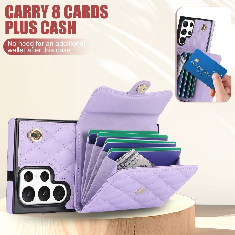 For Samsung Galaxy S22 Ultra 5G Crossbody Rhombic Horizontal Wallet Leather Phone Case(Purple) - Galaxy S22 Ultra 5G Cases by buy2fix | Online Shopping UK | buy2fix