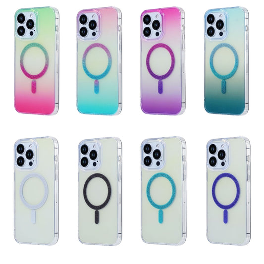 For iPhone 13 Pro Max Magic Diamond Blu-ray MagSafe Phone Case(White Blue Gradient) by buy2fix