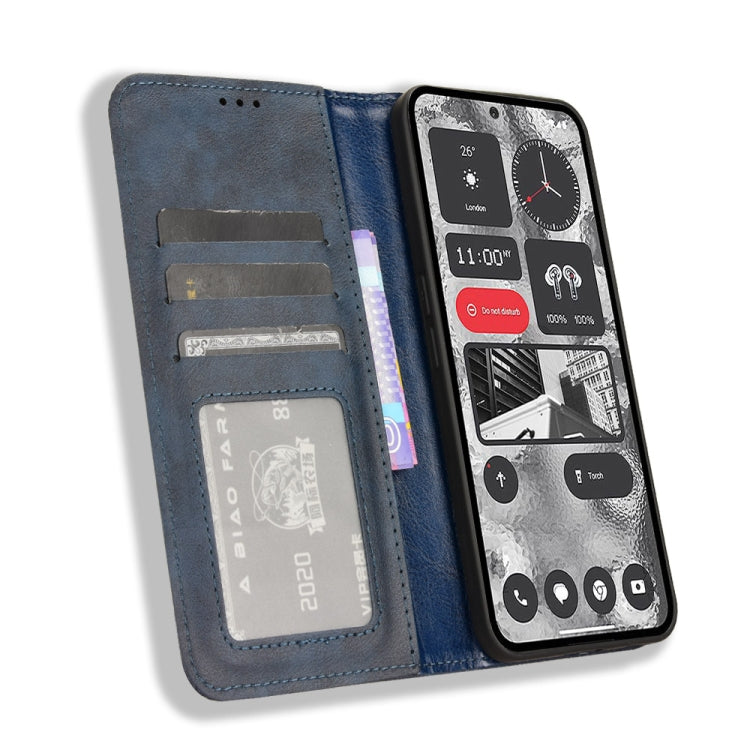 For Nothing Phone 2 Magnetic Buckle Retro Texture Leather Phone Case(Blue) - Nothing Cases by buy2fix | Online Shopping UK | buy2fix