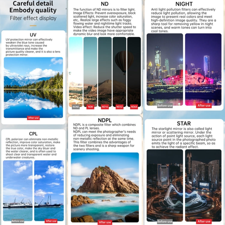 For DJI Mini 4 Pro JSR KB Series Drone Camera Lens Filter, Filter:6 in 1 UV CPL ND8/16/32/64 by JSR