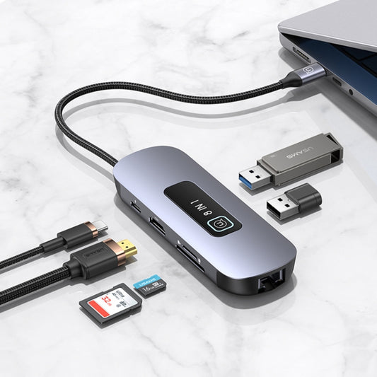 USAMS US-SJ643 PD100W 8 in 1 Aluminum Alloy Multifunctional Type-C HUB with Light(Metal Grey) by USAMS