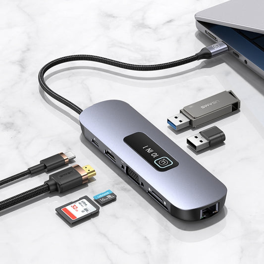 USAMS US-SJ644 PD100W 10 in 1 Aluminum Alloy Multifunctional Type-C HUB with Light(Metal Grey) by USAMS