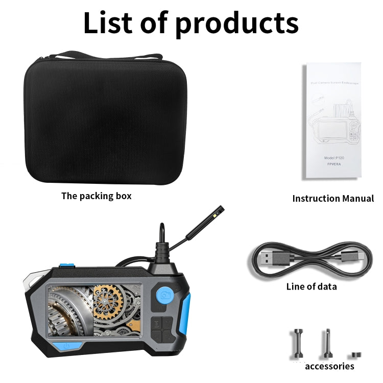 P120 Rotatable 8mm Dual Lenses Industrial Endoscope with Screen, 9mm Tail Pipe Diameter, Spec:2m Tube by buy2fix