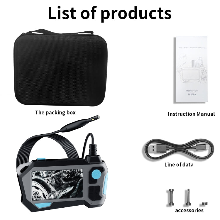 P120 Rotatable 8mm Dual Lenses Industrial Endoscope with Screen, 16mm Tail Pipe Diameter, Spec:5m Tube - by buy2fix | Online Shopping UK | buy2fix