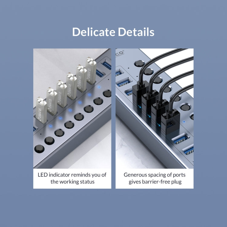 ORICO BT2U3-7AB-GY-BP 7 Ports USB 3.0 HUB with Individual Switches(EU Plug) by ORICO