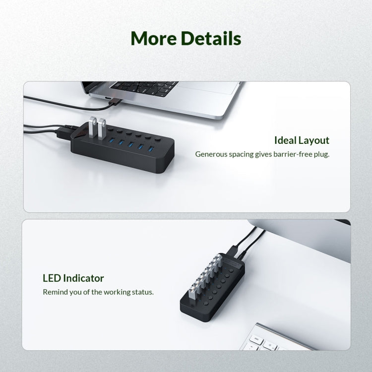 ORICO CT2U3-13AB Plastic Stripes 13 Ports USB 3.0 HUB with Individual Switches, Plug:AU Plug(White) by ORICO