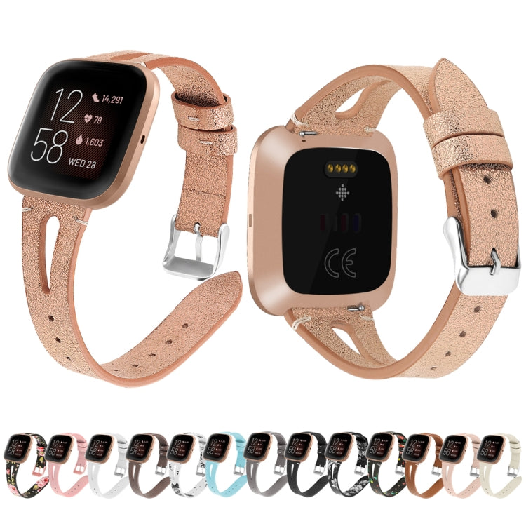 For Fitbit Versa 2 Leather Middle Opening Watch Band(Black) by buy2fix