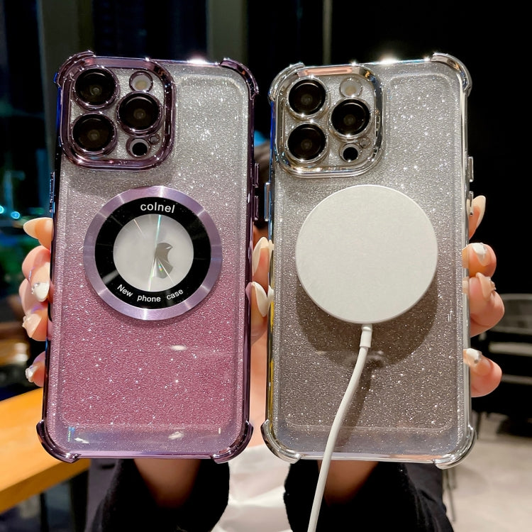 For iPhone 14 6D Electroplating Gradient Glitter Armor Magsafe Phone Case(Purple) - iPhone 14 Cases by buy2fix | Online Shopping UK | buy2fix