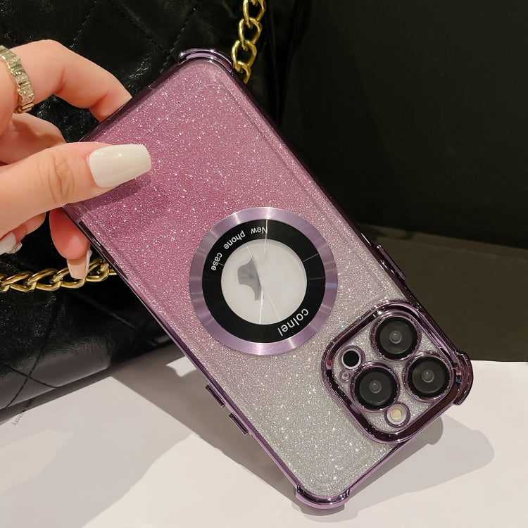 For iPhone 14 6D Electroplating Gradient Glitter Armor Magsafe Phone Case(Purple) - iPhone 14 Cases by buy2fix | Online Shopping UK | buy2fix