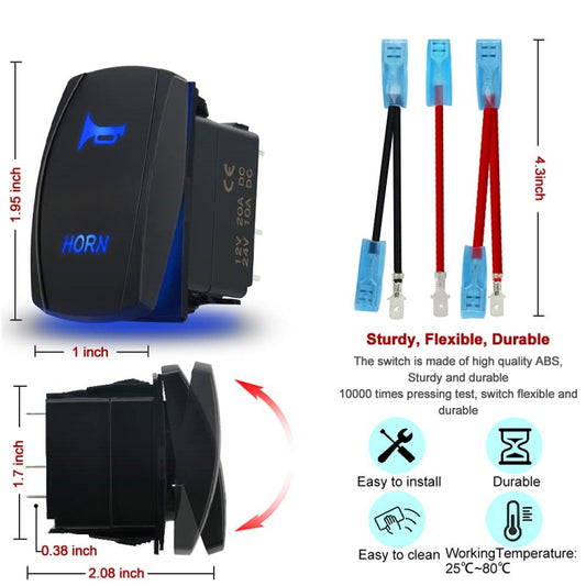 12 20A / 24V 10A Car Horn Rocker Switch with Jumper Set by buy2fix