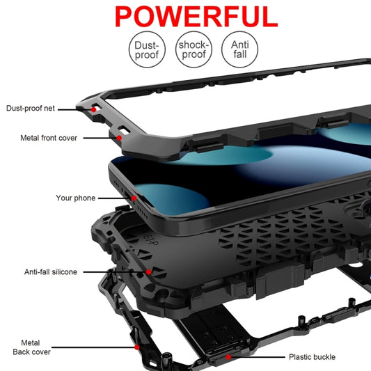 For iPhone 15 Pro Max R-JUST Metal + Silicone + Tempered Glass Life Waterproof Phone Case with Holder(Black) by R-JUST