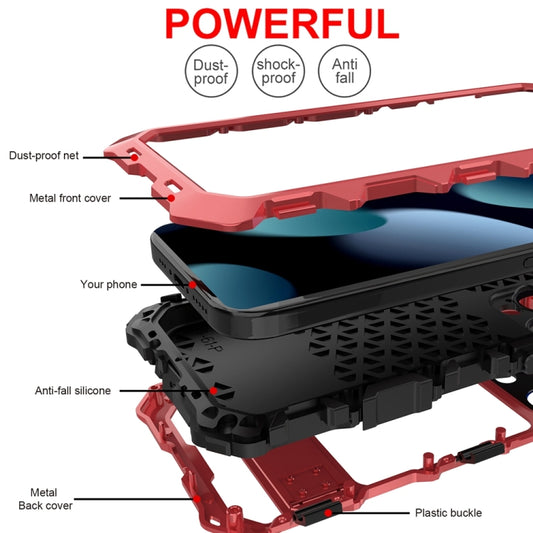 For iPhone 15 Pro Max R-JUST Metal + Silicone + Tempered Glass Life Waterproof Phone Case with Holder(Red) by R-JUST