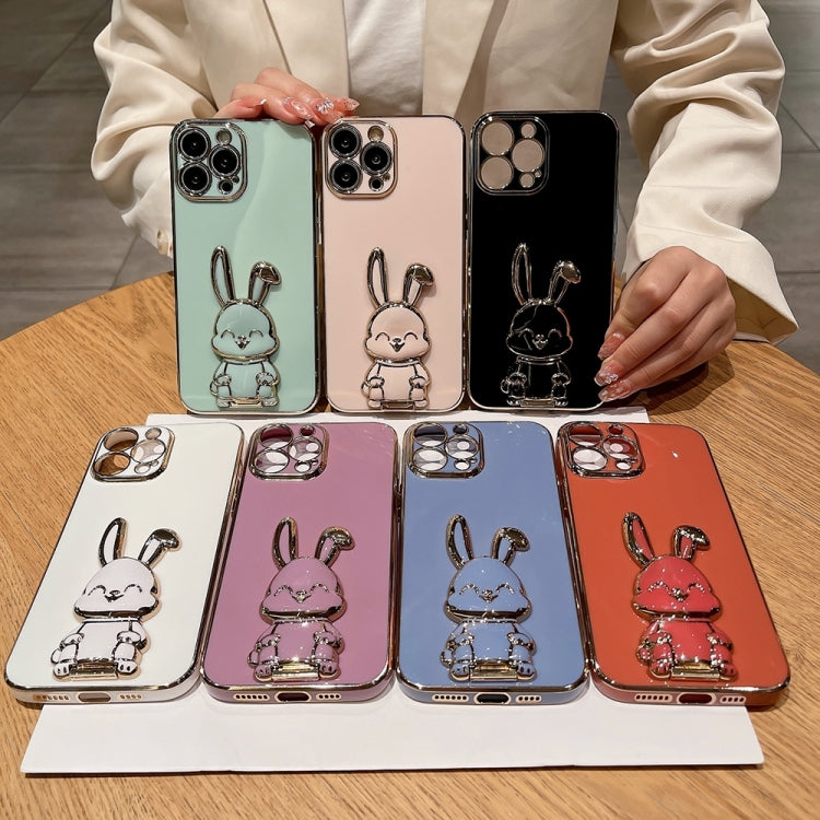 For iPhone 15 Pro Max Plating Rabbit Holder Phone Case(Blue) by buy2fix