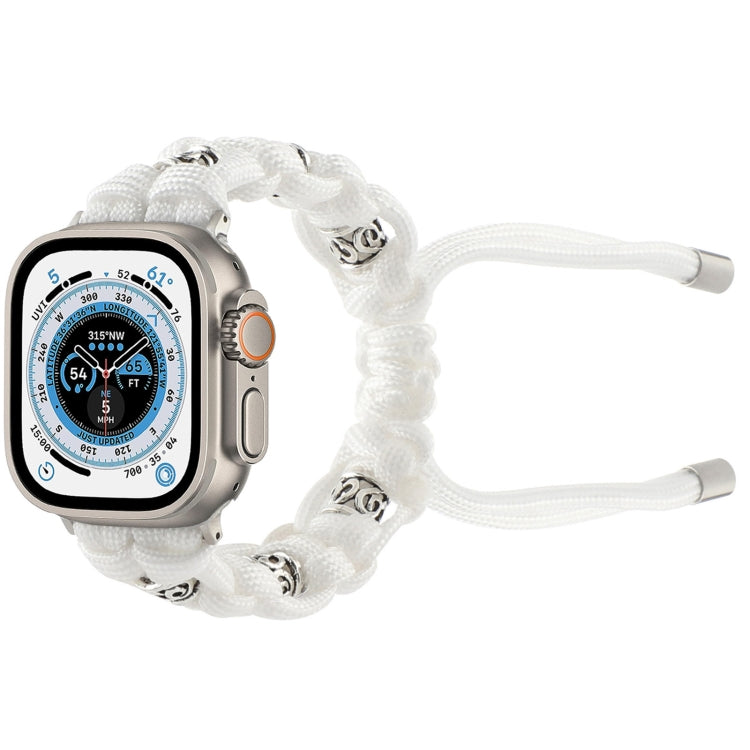 For Apple Watch Ultra 49mm Silk Silver Beads Braided Watch Band(White) - Watch Bands by buy2fix | Online Shopping UK | buy2fix