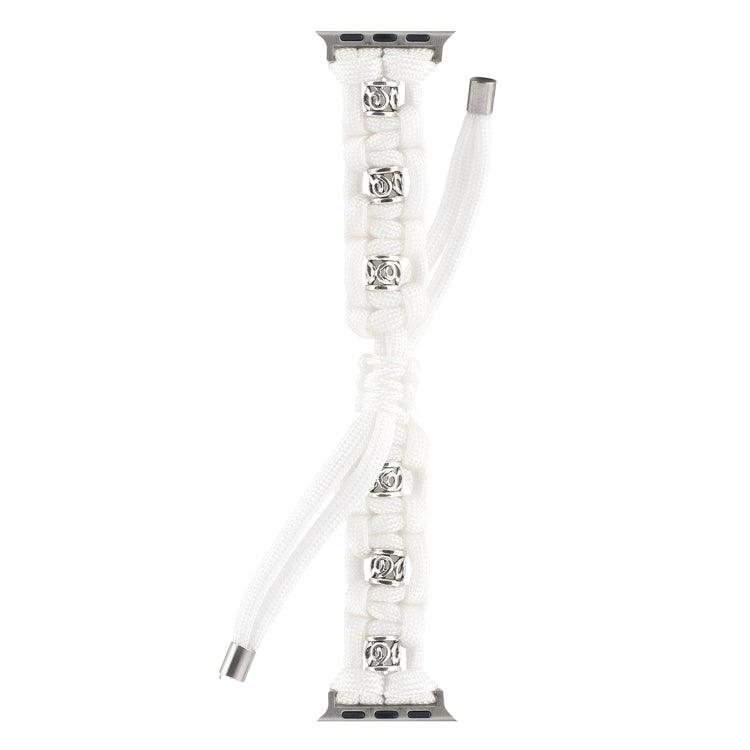 For Apple Watch Ultra 49mm Silk Silver Beads Braided Watch Band(White) - Watch Bands by buy2fix | Online Shopping UK | buy2fix