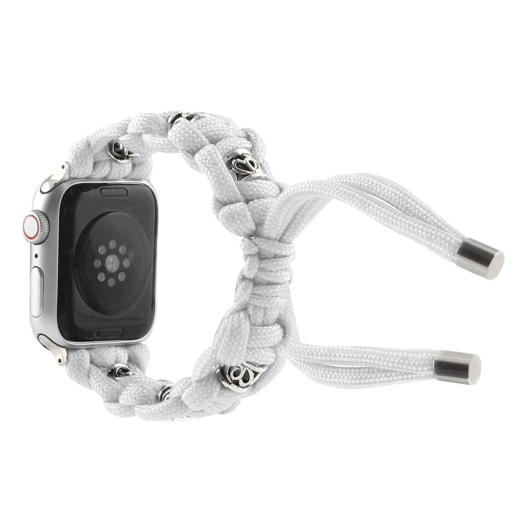 For Apple Watch Ultra 49mm Silk Silver Beads Braided Watch Band(White) - Watch Bands by buy2fix | Online Shopping UK | buy2fix