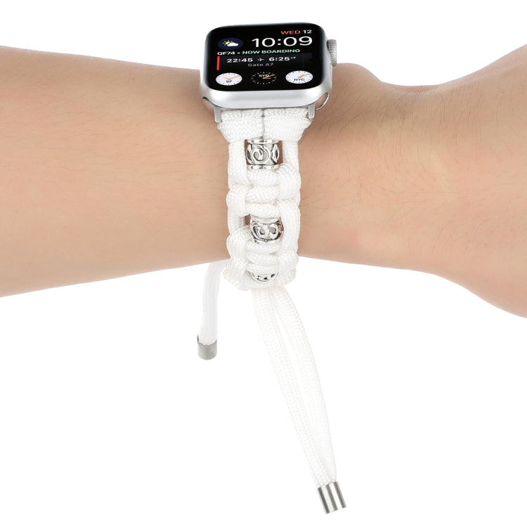 For Apple Watch Ultra 49mm Silk Silver Beads Braided Watch Band(White) - Watch Bands by buy2fix | Online Shopping UK | buy2fix
