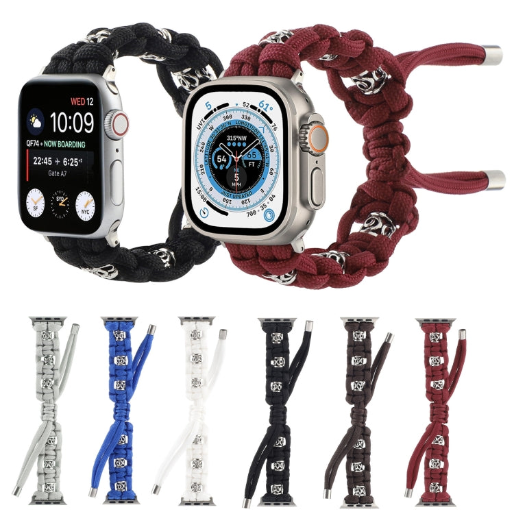 For Apple Watch Ultra 49mm Silk Silver Beads Braided Watch Band(White) - Watch Bands by buy2fix | Online Shopping UK | buy2fix