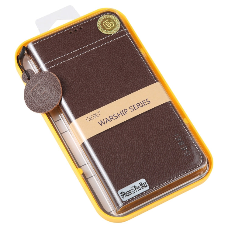 For iPhone 15 Pro Max GEBEI Top-grain Horizontal Flip Leather Phone Case(Brown) - iPhone 15 Pro Max Cases by GEBEI | Online Shopping UK | buy2fix