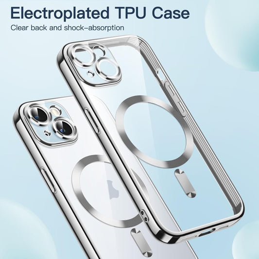 For iPhone 15 Transparent Electroplated Magsafe Magnetic TPU Phone Case(Silver) by buy2fix