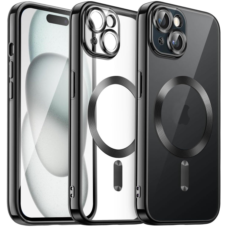 For iPhone 15 Plus Transparent Electroplated Magsafe Magnetic TPU Phone Case(Black) - iPhone 15 Plus Cases by buy2fix | Online Shopping UK | buy2fix