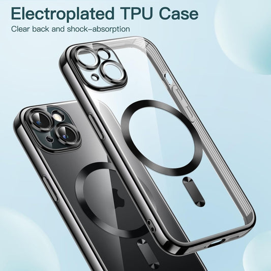 For iPhone 15 Plus Transparent Electroplated Magsafe Magnetic TPU Phone Case(Black) by buy2fix