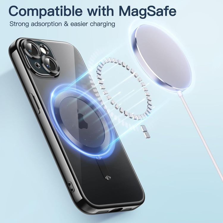 For iPhone 15 Plus Transparent Electroplated Magsafe Magnetic TPU Phone Case(Black) - iPhone 15 Plus Cases by buy2fix | Online Shopping UK | buy2fix