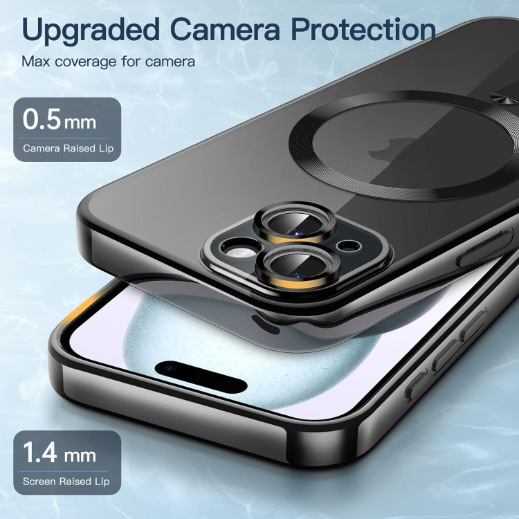 For iPhone 15 Plus Transparent Electroplated Magsafe Magnetic TPU Phone Case(Black) - iPhone 15 Plus Cases by buy2fix | Online Shopping UK | buy2fix