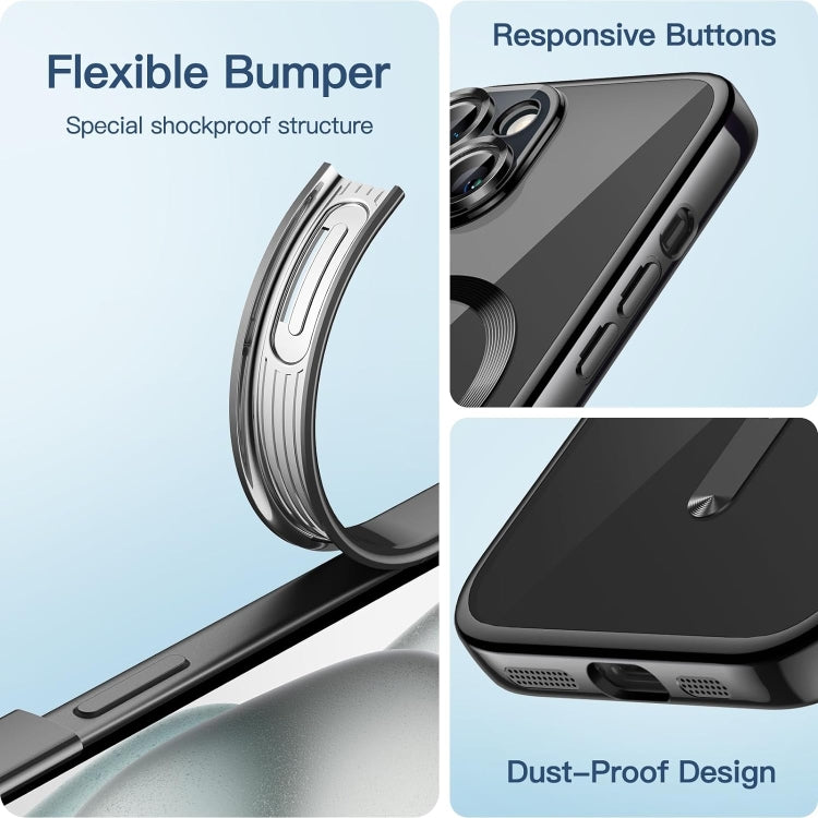 For iPhone 15 Plus Transparent Electroplated Magsafe Magnetic TPU Phone Case(Black) - iPhone 15 Plus Cases by buy2fix | Online Shopping UK | buy2fix