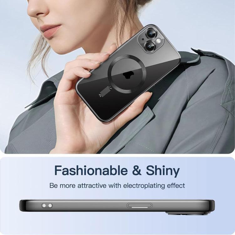 For iPhone 15 Plus Transparent Electroplated Magsafe Magnetic TPU Phone Case(Black) - iPhone 15 Plus Cases by buy2fix | Online Shopping UK | buy2fix