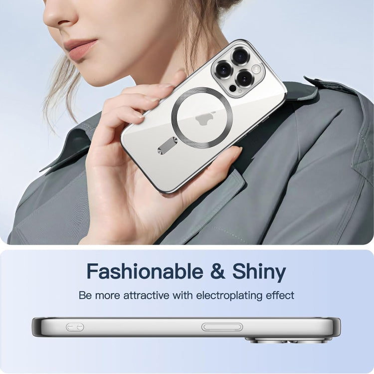 For iPhone 15 Pro Transparent Electroplated Magsafe Magnetic TPU Phone Case(Silver) by buy2fix