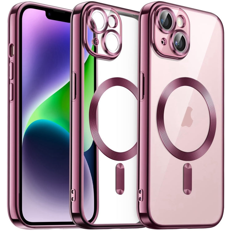 For iPhone 14 Transparent Electroplated Magsafe Magnetic TPU Phone Case(Pink) - iPhone 14 Cases by buy2fix | Online Shopping UK | buy2fix