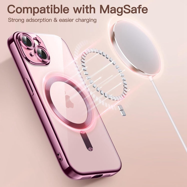 For iPhone 14 Transparent Electroplated Magsafe Magnetic TPU Phone Case(Pink) - iPhone 14 Cases by buy2fix | Online Shopping UK | buy2fix