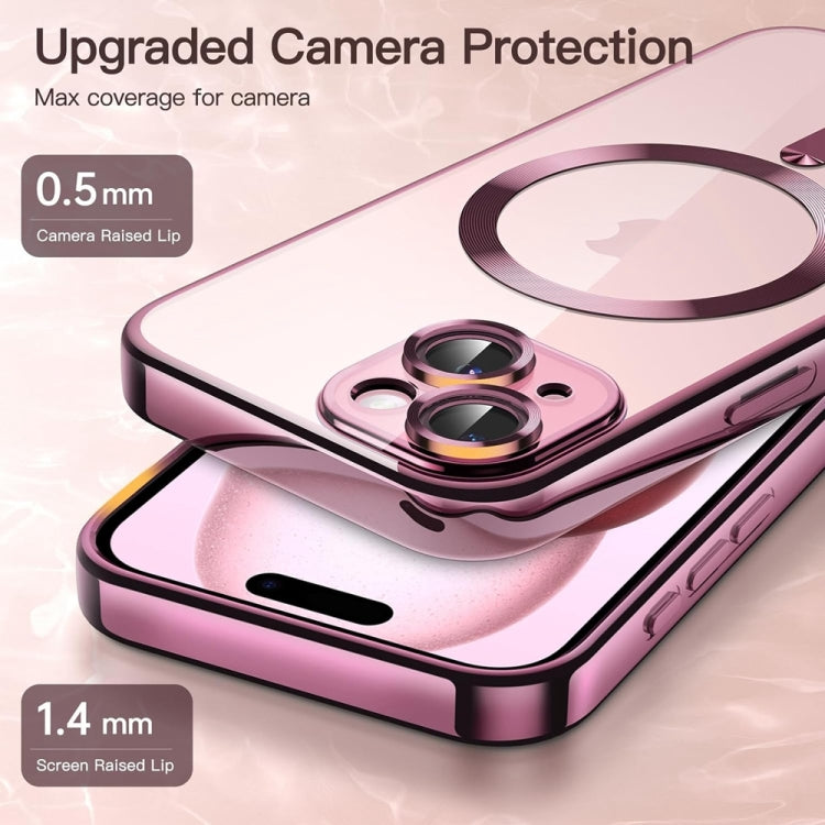For iPhone 14 Transparent Electroplated Magsafe Magnetic TPU Phone Case(Pink) - iPhone 14 Cases by buy2fix | Online Shopping UK | buy2fix