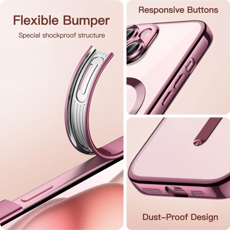 For iPhone 14 Transparent Electroplated Magsafe Magnetic TPU Phone Case(Pink) - iPhone 14 Cases by buy2fix | Online Shopping UK | buy2fix