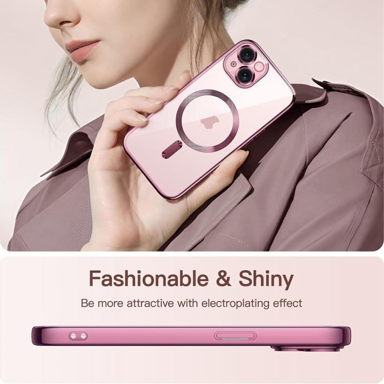 For iPhone 14 Transparent Electroplated Magsafe Magnetic TPU Phone Case(Pink) - iPhone 14 Cases by buy2fix | Online Shopping UK | buy2fix
