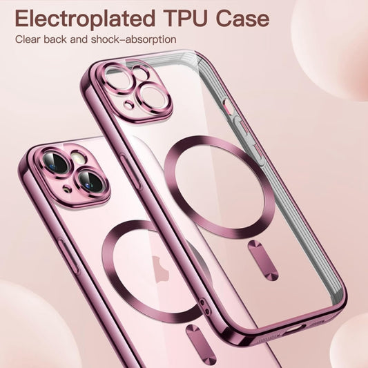 For iPhone 14 Plus Transparent Electroplated Magsafe Magnetic TPU Phone Case(Pink) by buy2fix