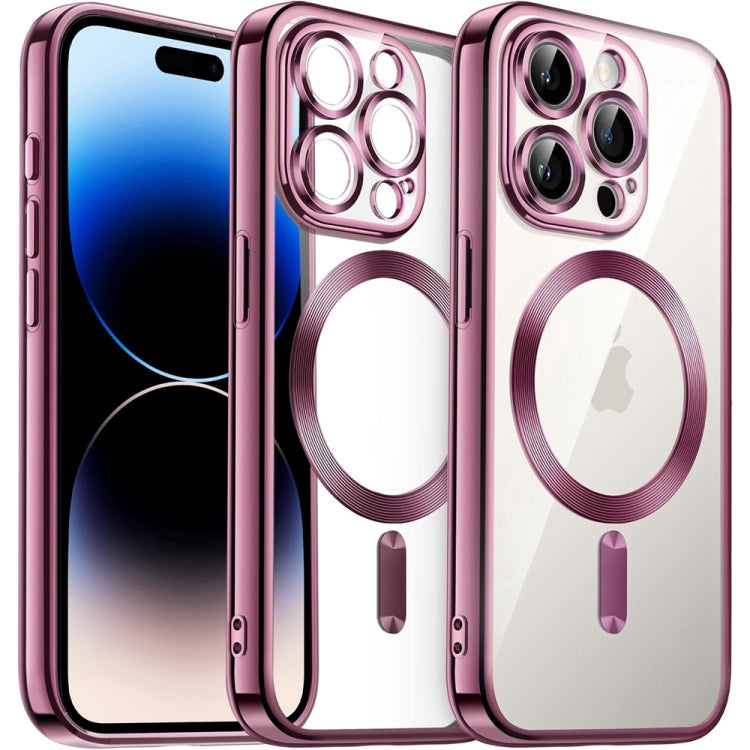 For iPhone 14 Pro Transparent Electroplated Magsafe Magnetic TPU Phone Case(Pink) - iPhone 14 Pro Cases by buy2fix | Online Shopping UK | buy2fix
