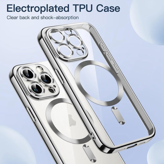 For iPhone 14 Pro Max Transparent Electroplated Magsafe Magnetic TPU Phone Case(Silver) by buy2fix