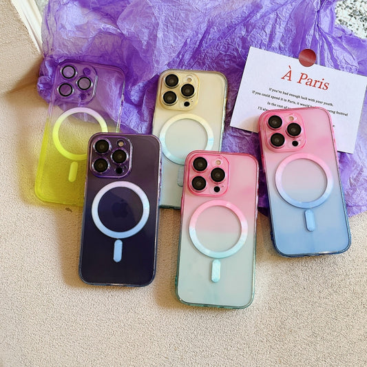 For iPhone 14 Pro MagSafe Magnetic TPU + Acrylic Gradient Color Phone Case(Purple Yellow) by buy2fix