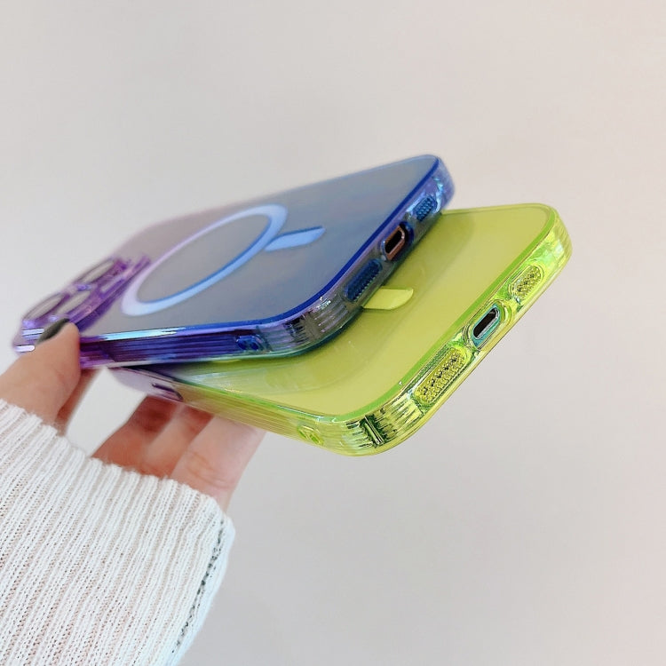 For iPhone 14 MagSafe Magnetic TPU + Acrylic Gradient Color Phone Case(Yellow Green) - iPhone 14 Cases by buy2fix | Online Shopping UK | buy2fix