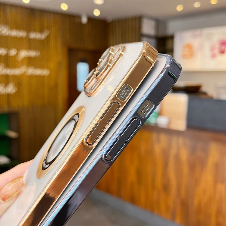 For iPhone 15 Pro Max Transparent Electroplated PC MagSafe Phone Case(Blue) by buy2fix