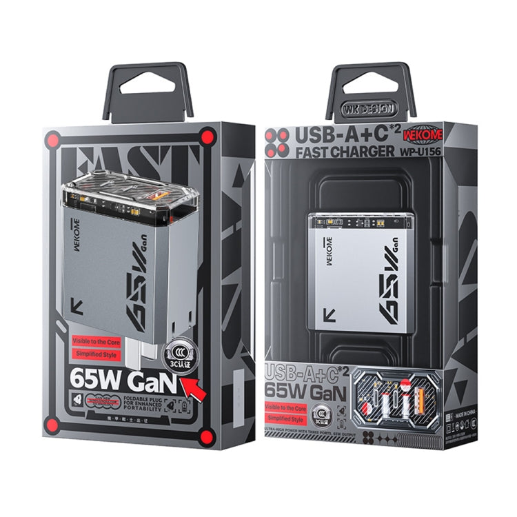 WK WP-U156 Pioneer Series 65W USB+Dual USB-C/Type-C GaN Charger(Silver) by WK