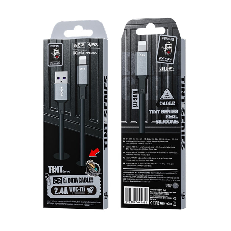 WK WDC-17 2.4A USB to 8 Pin Silicone Data Cable, Length: 1.2m(Black) - Normal Style Cable by WK | Online Shopping UK | buy2fix