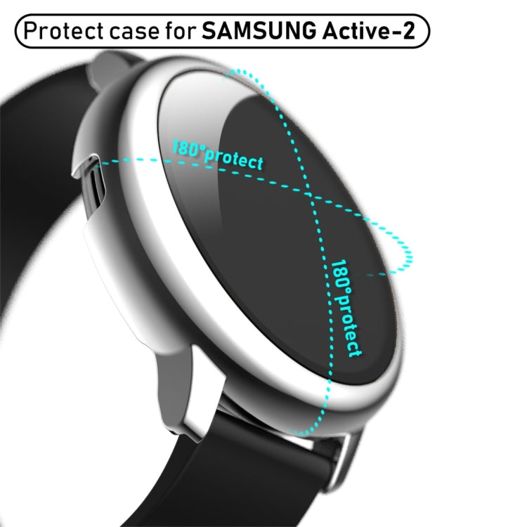 For Samsung Galaxy Watch Active 2 40mm Electroplate PC Protective Case with Tempered Glass Film(Silver) - Watch Bands by buy2fix | Online Shopping UK | buy2fix