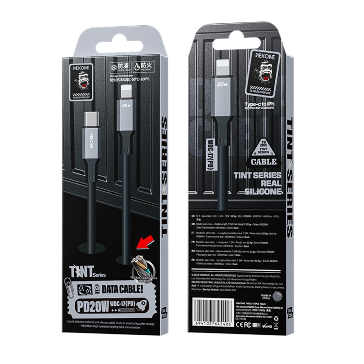 WK WDC-17 PD 20W USB-C/Type-C to 8 Pin Silicone Data Cable, Length: 1.2m(Black) by WK