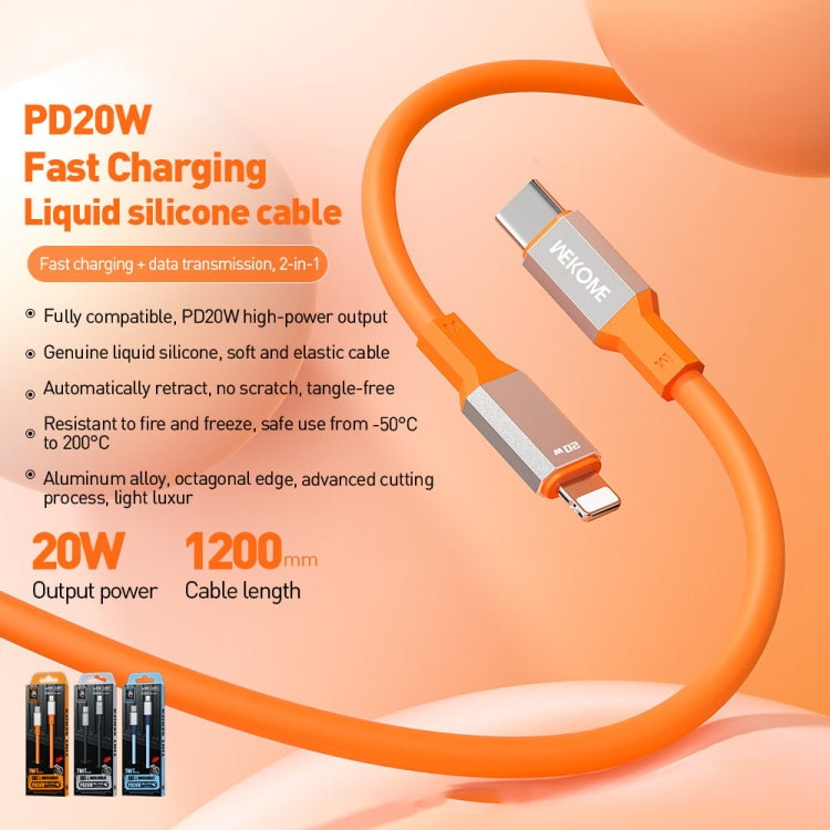 WK WDC-17 PD 20W USB-C/Type-C to 8 Pin Silicone Data Cable, Length: 1.2m(Orange) - 2 in 1 Cable by WK | Online Shopping UK | buy2fix