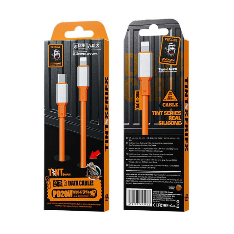 WK WDC-17 PD 20W USB-C/Type-C to 8 Pin Silicone Data Cable, Length: 1.2m(Orange) - 2 in 1 Cable by WK | Online Shopping UK | buy2fix