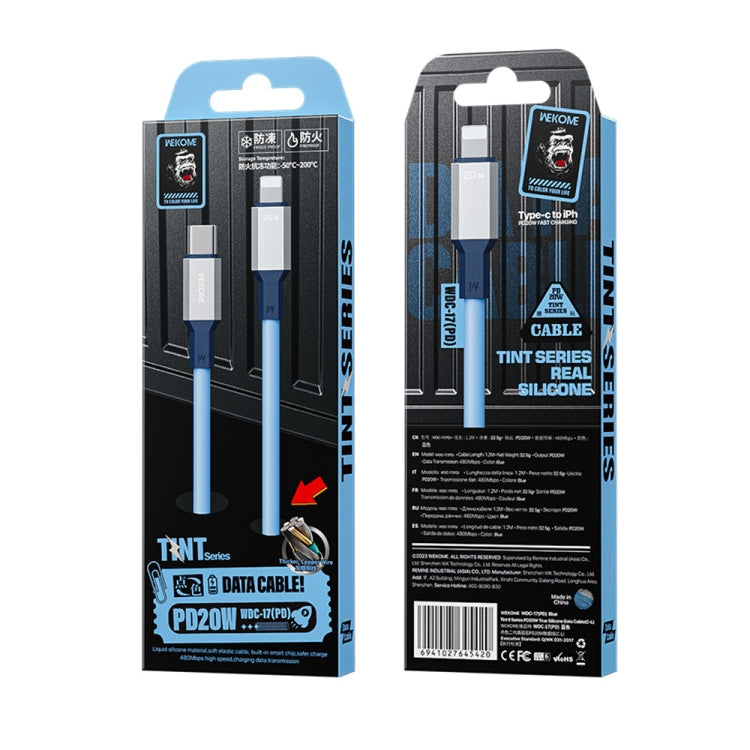WK WDC-17 PD 20W USB-C/Type-C to 8 Pin Silicone Data Cable, Length: 1.2m(Blue) by WK