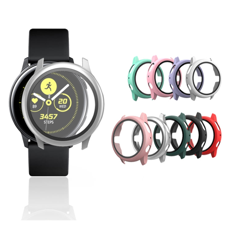 For Samsung Galaxy Watch Active 2 40mm PC Protective Case with Tempered Glass Film(Silver) - Watch Bands by buy2fix | Online Shopping UK | buy2fix